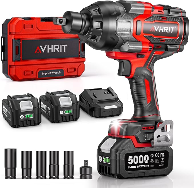 Cordless Impact Wrench 3/4", 2200Nm/1630Ft-lbs Electric Impact Gun with 2x5.0Ah Batteries, High Torque Brushless Impact Driver w/Socket Set & Adapter for Truck Mower Car Repair