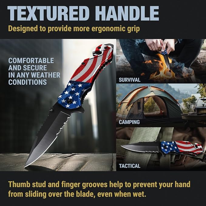 GOOD WORKER Legal Pocket Knife with 2.95??Serrated Blade, Glass Breaker, Seat Belt Cutter - EDC Sharp Folding Knives with Portable Clip - Small Tool for Tactical Camping Survival Hiking - Gifts for Men, Women