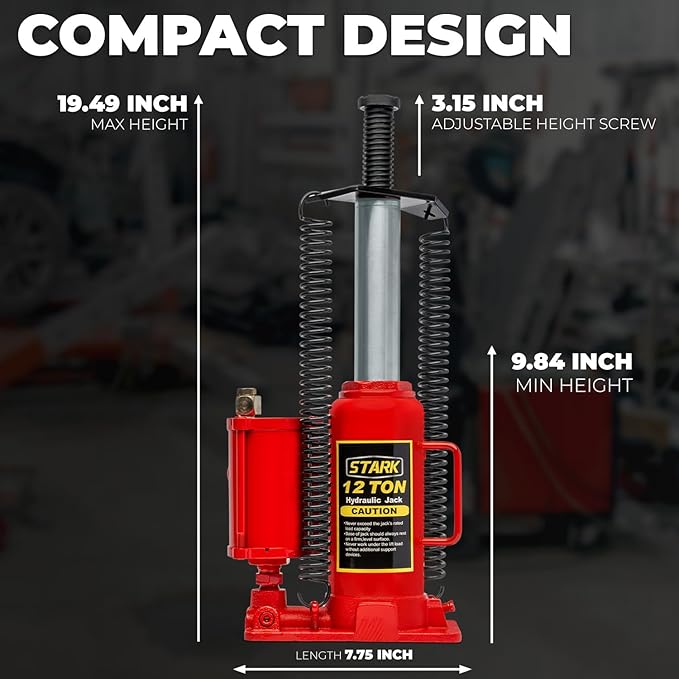 Stark USA 12-Ton (24,000 LBS) Capacity Air/Hydraulic Bottle Jack Low Profile Bottle Jack Lift Auto Repair Automobile Truck SUV Car Lift with Handle