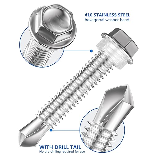 (50Pcs)#14×6" Hex Washer Head Self Drilling Screws, 410 Stainless Steel Metal SheetScrews,TEK Screws, Self Drilling Screws, Self Tapping Screws,Extensions Extra Long Screws
