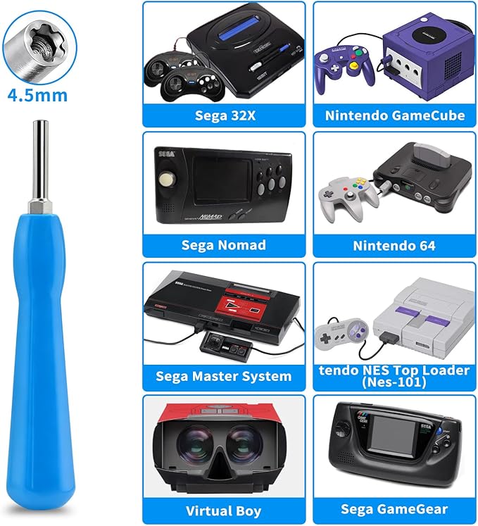 4.5mm & 3.8mm Gamebit Screwdriver Kit - Double-End Bits for NES, SNES, N64, GameBoy, GameCube, Virtual Boy, Sega & Nintendo Consoles - Essential Tool for Console and Cartridge Maintenance