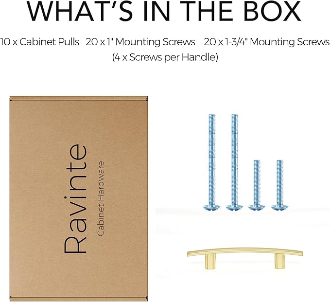 Ravinte 10 Pack | 5-3/16'' Curved Cabinet Pulls Brushed Brass Kitchen Drawer Pulls Arch Cabinet Handles 5-3/16?쒵ength, 3??Hole Center