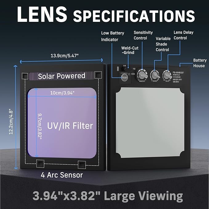 2 Pcs Large Viewing Screen 3.94?씳?.82??Welding Helmet Auto Darkening, True Color Welding Hood with 4 Arc Sensor Solar Powered, Wide Shade 4-5/5-9/9-13 for TIG MIG ARC Grind Welding Mask