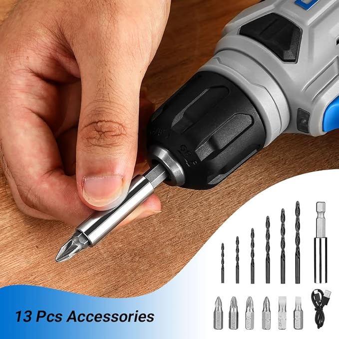 DEKOPRO 8V Cordless Drill Set, Power Drill with 3/8"Keyless Chuck, 13pcs Acessories, Built-in LED, Type-C Charge Cable, Electric Drill Set for Men and Women