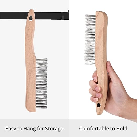 Wood Handle Wire Scratch Brush Sets (6, 6PACK-10IN 4X6Rows Stainless Steel Wire Scratch Brushes with Beech Wood Handle)