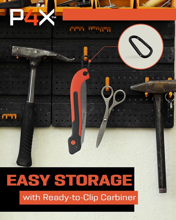 Prepared4X Folding Saw - 8.5" Camping Saw for wood cutting -Heavy Duty, Lightweight SK-5 Steel Blade with Safety Lock, Ergonomic Non-Slip Grip