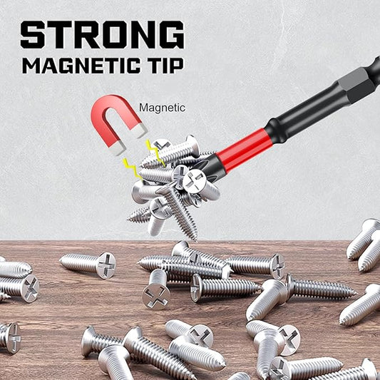 FPH2 Impact Screwdriver Bit Set - S2 Steel 65mm & 110mm Slotted Heads 1/4 Inch Hex Shank, CNC Machined Tips with Magnetism, Cross Slot Screw Driver Drill Bits Used Electricians