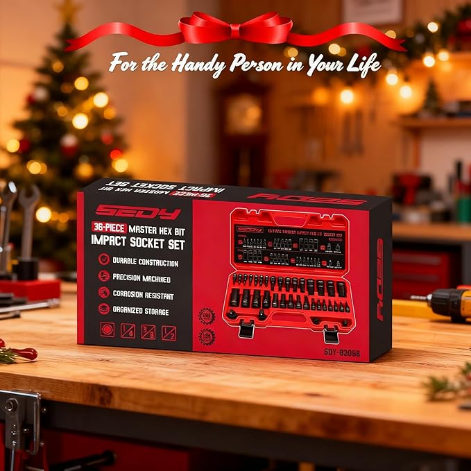 Hex Bit Impact Socket Set: 36-Piece with 4 Adapters, 1/4" 3/8" 1/2" Drive Master Allen Impact Socket Set, SAE and Metric, H5-H19 & 3/4"-5/64", Heavy Duty Storage Case, Automotive Mechanic