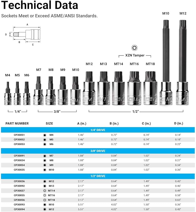 Capri Tools XZN Triple Square Bit Socket Set, 14-Piece (XZN Bit Set/Master)