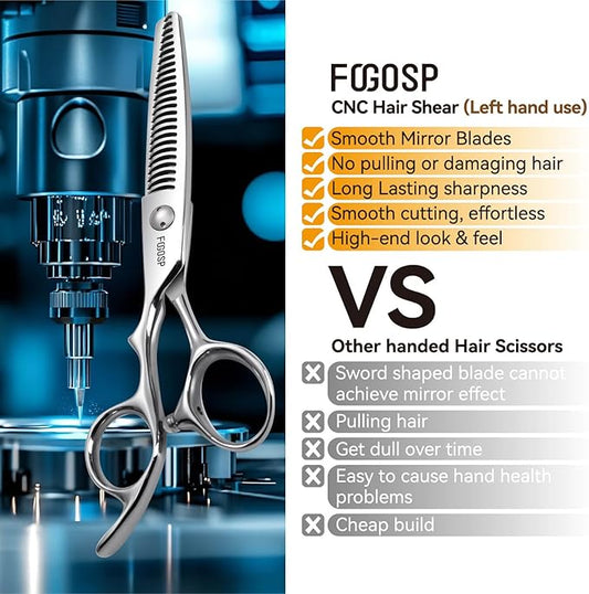 Left Handed Hair Thinning Scissors 6??Professional Barber Scissor Japan VG10 CNC Ultra-Precise Cuts, Razor Sharp Blades 25 Teeth Thinner Hair Shears for Women & Men 20% Thinning Rate
