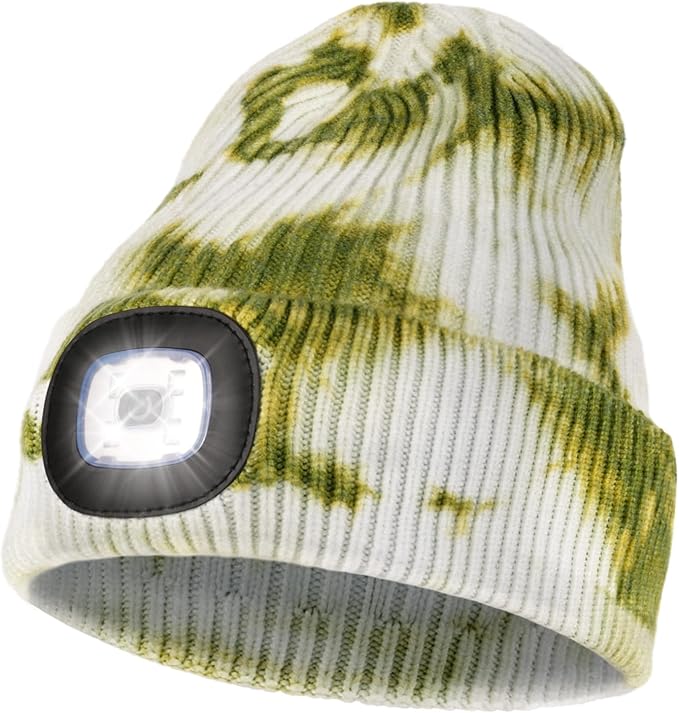MELASA Unisex Hat with Light, USB Rechargeable Hands Free Headlamp LED Beanie, Winter Gifts for Men Dad Father Husband Him