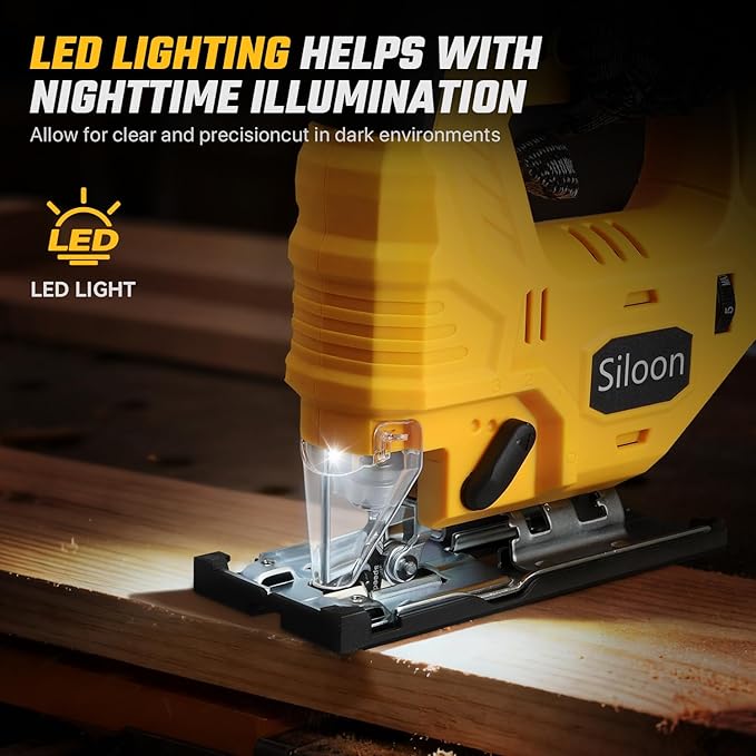 Jig Saw with De-walt 20v Battery,Cordless Jigsaw with 7 Speed Variable Up to 3200RPM, LED Light, 45° Bevel Cuts,3 Orbital Settings for Straight/Curve/Bevel/Circle Cutting(Battery Not Included)