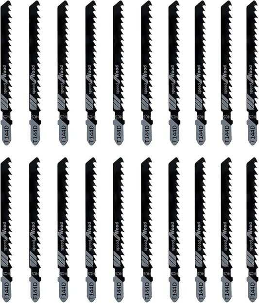 TAROSE 20-Piece T144D 4 Inch 6 TPI Assorted T-Shank Jig Saw Blades Set for Speed Cutting Wood