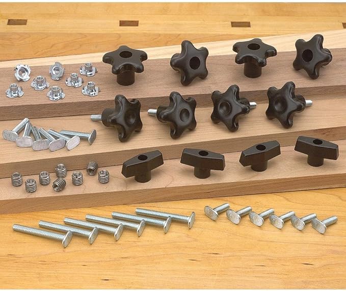 Jig Parts Hardware Kit-Build Your Jigs & Fixtures w/Woodworking Jigs and Accessories Kit-Wood Working Set Includes Star Knobs,T-Nuts,Threaded Inserts,T-Bolts for T-Track & More for Shop Setup