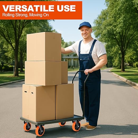 MSH&HCE 5-Inch Orange Heavy Duty Caster Wheels (Set of 4) - 2600Lbs Total Capacity, Polyurethane (PU) Wheels, Quiet Swivel Casters for Carts, Furniture & Workbenches (Two Hardware Included) 