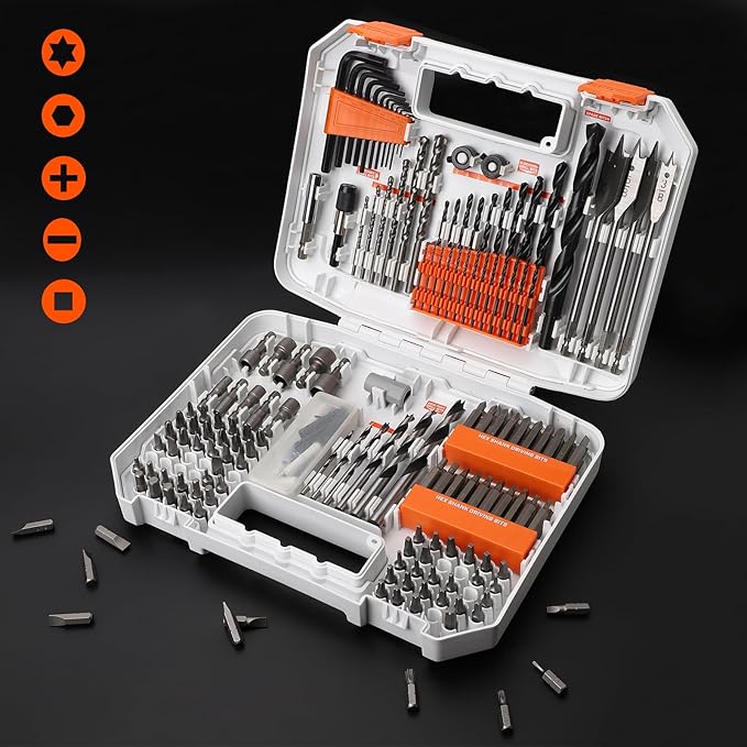 COMOWARE 200Pcs Drill Bit Set & Screwdriver Bit Kit - HSS/CR-V Multi-Purpose Bits in Transparent Storage Case, Impact Driver Accessories for DIY Projects, Home Repairs, Professional Use