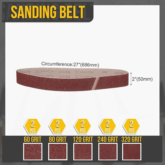 2 x 27 Inch Sanding Belt, 5 Pcs 60/80/120/240/320 Grits Aluminum Oxide Knife Sharpener Belts Work Sharpening for Belt Sander Knife Carving Tool Metal Working