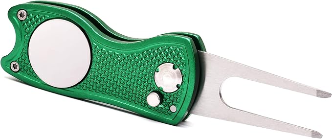 Mile High Life Golf Divot Repair Tool, All Metal Foldable Divot Tool with Pop-up Button & Magnetic Ball Marker, 2-6 Pack