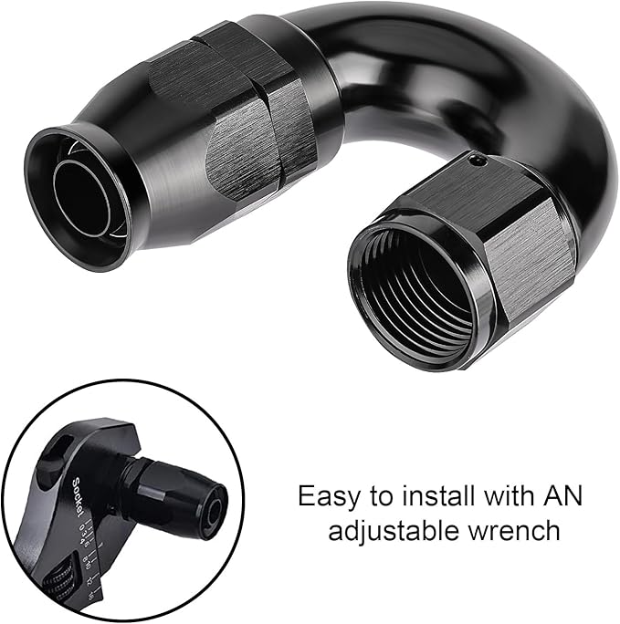 EVIL ENERGY 10AN 180 Degree PTFE One Piece Full Flow End Hose Fitting Aluminum Black