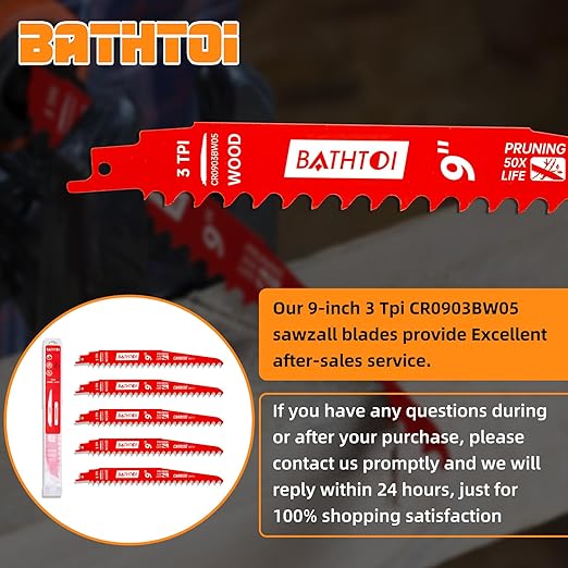 5 Pack 9 Inch 3 Tpi Carbide Reciprocating Saw Blades for Wood Cutting and Tree Trimming, Pruning Sawzall Blades with Carbide Tipped Teeth for Longer Life and Faster Cutting Speed