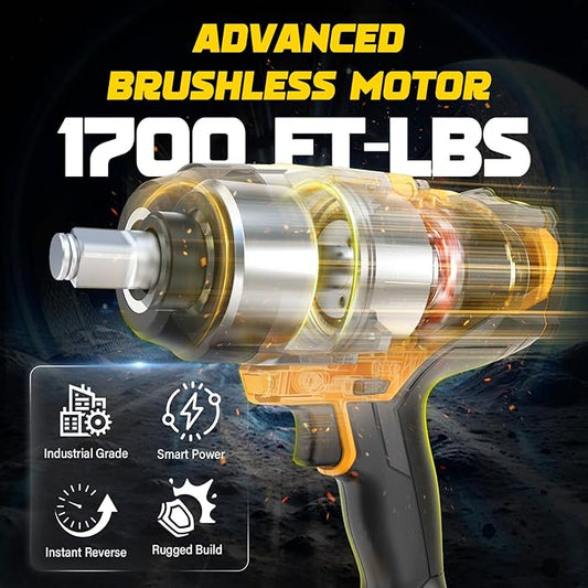 Impact Wrench Compatible with DeWalt 20V Battery: 1/2 Inch Hog Ring Impact Driver High Torque - 2300N.m/1700Ft-lbs Cordless Impact Gun - Brushless Motor with LED Light - Tool Only