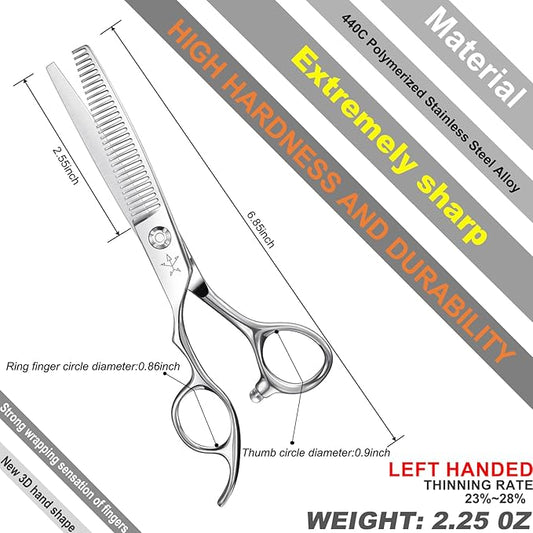 High-end Professional Hair Cut Thinning Scissors Hair Cutting Teeth Shears Left Hand Barber Hairdressing Texturizing Scissor Very Sharp 6 Inch Stainless Steel Alloy For Men Women Salon Home