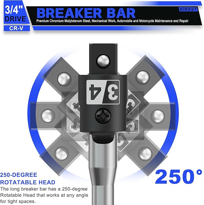 41-Inch 3/4??Drive Breaker Bar, Heavy Duty Extension Breaker Bar, 250째 Rotatable Head, Premium Chromium Molybdenum Steel, Mechanical Work, Automobile and Motorcycle Maintenance and Repair