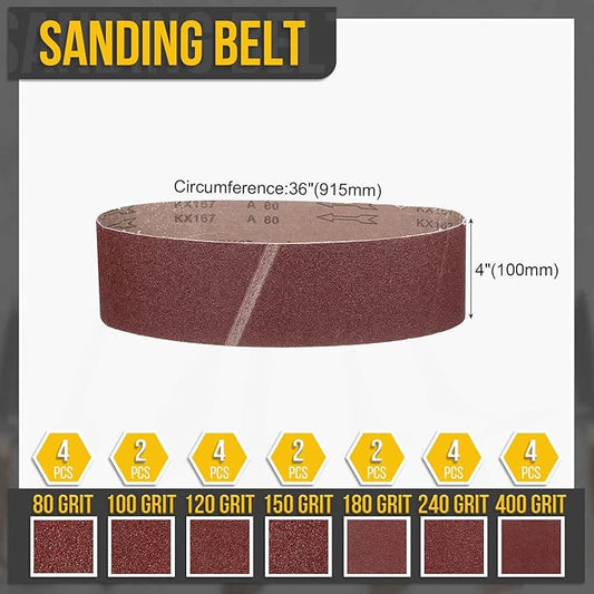 4 x 36 Inch Sanding Belt,22Pcs 80-400 Grits Aluminum Oxide Knife Sharpener Belt Work Sharpening for Belt Sander Knife Carving Tool Metal Working