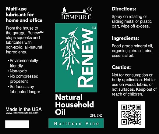 H흲MPURE짰 Renew Natural Household Oil Northern Pine Scent - Eco-Conscious All-Purpose Lubricant Spray for Doors, Hinges & Locks - Natural Penetrating Oil for Smooth, Long-Lasting Lubrication