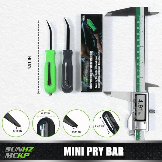 SUNHZMCKP 2 PCS Pocket Pry Bar Set, 5 Inch Small Pry Bar Tool with Pocket Clip and Magnet Top, for Home Office, Electronics, Car Gadgets and Mechanics Repair
