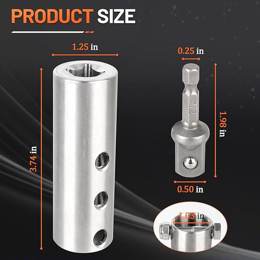 Trailer Jack Drill Adapter Compatible with 1 Inch Jack Drive Shaft, with 1/2 Inch Socket Adapter Bit, Heavy Trailer Jacks Duty Stainless Steel Drill Adapters Kit
