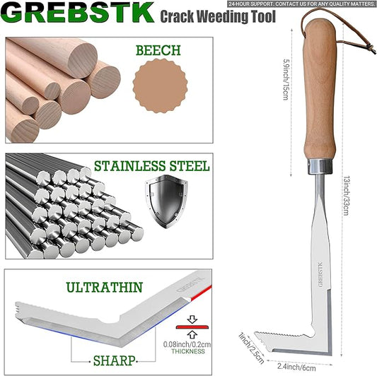 GREBSTK Crack Weeder Crevice Weeding Tool Manual Weeder Beech Handle Lawn Yard Gardening Tool