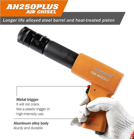 UW-AH250P Long Barrel Air Hammer Kit with Quick Change Retainer and 4 Chisels, 3-5/8 Inch Stroke, 2200 BPM, Light weight (AH250P - Long Barrel)