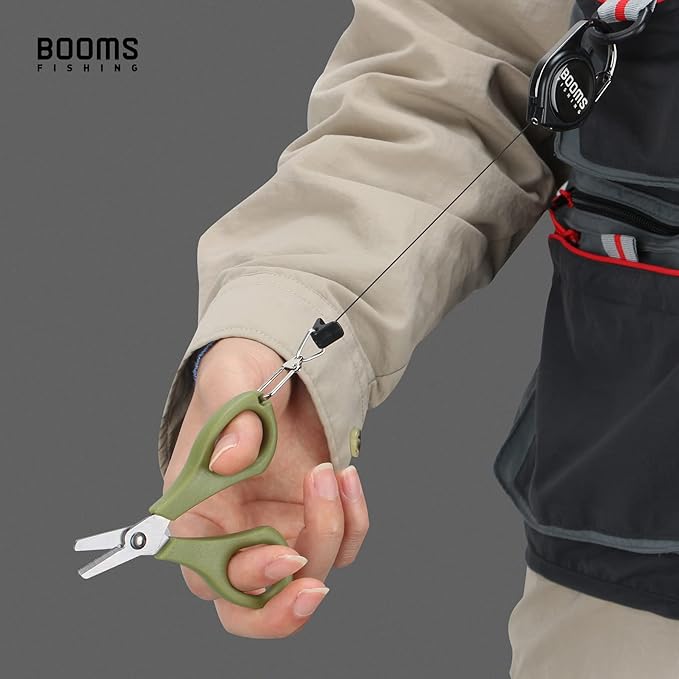 Booms Fishing Fishing Scissors for Braided Line, Fishing Line Cutter Saltwater and Freshwater, Fishing Serrated Shears with Retractor, S01