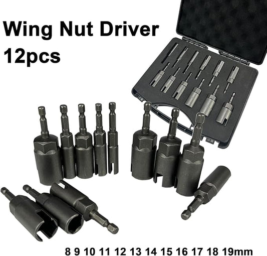 TR TOOLROCK Wing Nut Driver 12pcs, 1/4??Hex Shank Wing Nut Driver Bit Socket Wrenches Tools Set, with EVA Storage for Wing Nuts, Hex Bolts, Butterfly Nuts, C Hooks, Eye Bolts and Wire Twisting