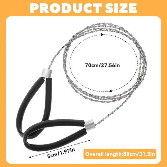 Stainless Steel Cable Saw, Hand Pocket String Rope Saw Metal Wire Saw PVC Pipe Cable Saw 32.4 Inch Heavy Duty Emergency Pocket Size Outdoor Tool for Cutting Wood Camping Hiking Hunting