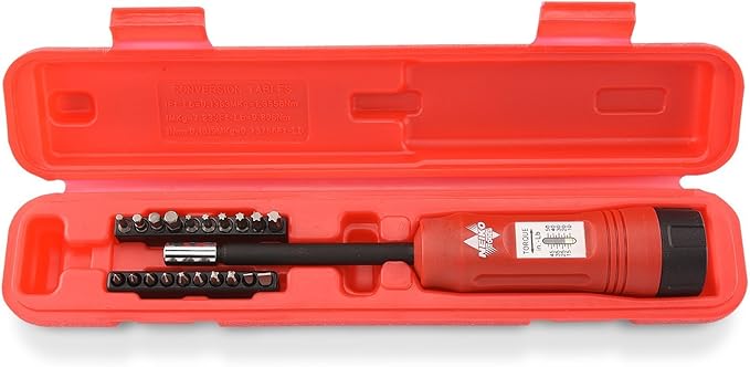 NEIKO 10573B 1/4??Torque Screwdriver Set, 20 Hex Bits, 10 to 50 In-Lbs, Long Shank Screwdriver Torque Wrench, Adjustable Inch-Pound Torque Screwdriver for HVAC and Gunsmiths
