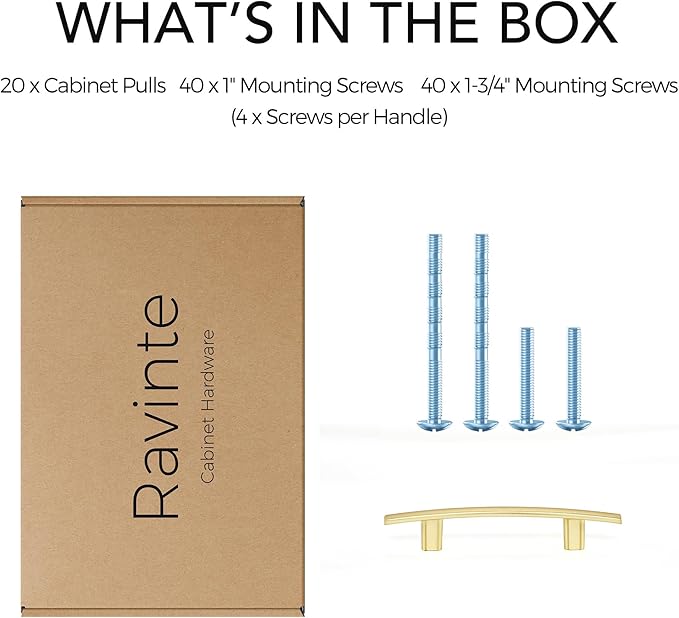 Ravinte 20 Pack | 5-3/16'' Curved Cabinet Pulls Brushed Brass Kitchen Drawer Pulls Arch Cabinet Handles 5-3/16?쒵ength, 3??Hole Center