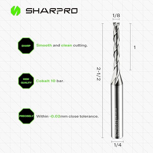 1/8 Router Bit 1/4 Shank, Spiral Upcut Router bit, 1/4 Inch CNC Router Bits, Up Cut Spiral Router Bits 1/4 Shank,Solid Carbide Router Bits 1/4, Ideal for Wood Inlay, Plunge Plastic 5PCS