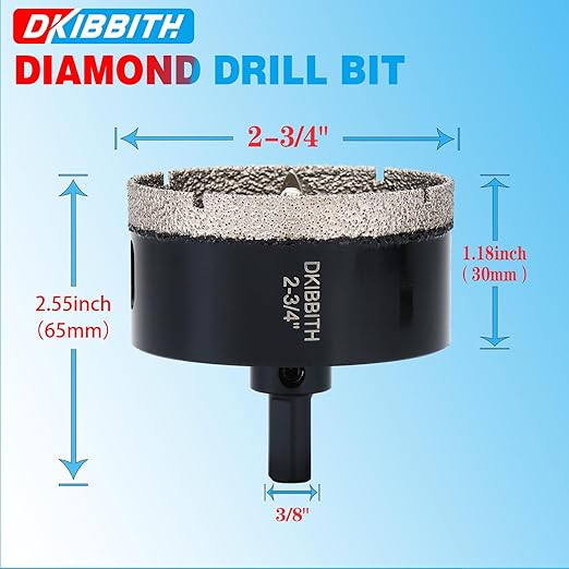 2-3/4" Diamond Hole-Saw Bits with Pilot Drill Bit 2-3/4 in Diamond Tipped Tile Hole Saws with Guiding Bit for Accurate Drilling, for Porcelain Tile Ceramic Pottery Granite Stone Glass Bottles 70mm