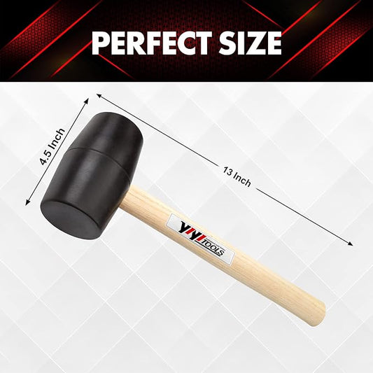 YIYITOOLS YY-2-005 Rubber Mallet Hammer With Wood Handle–24-oz, black