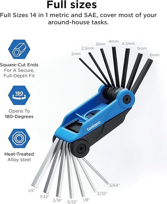 Kraftek toolant 14PCS Folding Allen Wrenches Sets(Metric and SAE), Metric Allen Key Set 2mm- 6mm, SAE Hex Key Set 5/64?? 1/4", Folding Hex Keys for Home Repair and Bikes(EDC),gift for men