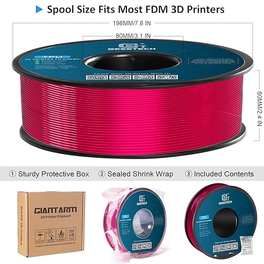 Geeetech TPU Filament 1.75mm, Shore 95A ??Flexible 3D Printer Filament with High Elasticity, 1KG (2.2lbs) Spool, Dimensional Accuracy 짹0.03mm, Fits Most FDM Printers (Clear Pink)