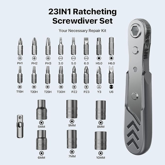 Stocking Stuffers for Men Adults, AXTH 23in1 Right Angle Ratcheting Screwdriver Set, Gifts for Dad, Unique Husband Christmas Gift, Magnetic Offset Screwdriver Repair Tool, Gadgets for Men