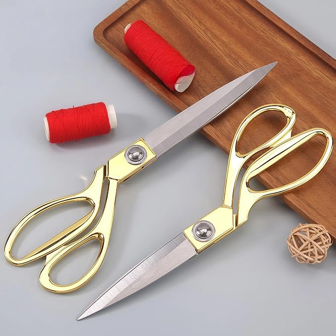 Professional Tailor's Scissors, Heavy Duty Stainless Steel Fabric Cutting Shears, Composite Alloy Blade (Gold, 9.5 inches)