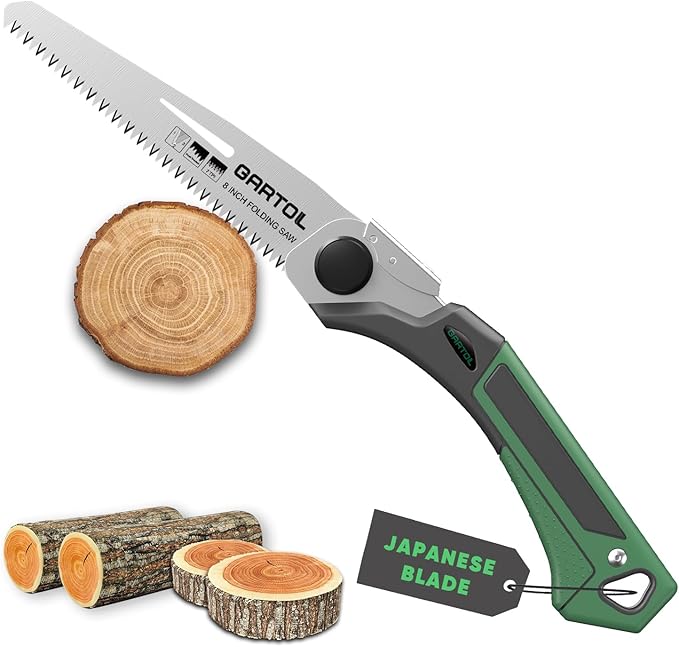 GARTOL 8-Inch Folding Saw with Sharp SK5 Blade, Ergonomic Grip, Portable Hand Pruning Saw for Wood Cutting, Pruning, Camping, and DIY Tasks, Cuts Branches Up to 6 Inches