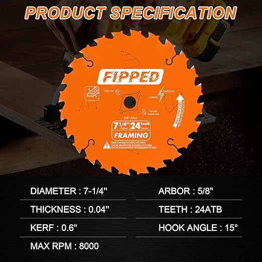 3 Pack 7-1/4 Inch 24 ATB Teeth Framing Circular Saw Blades for Wood Cutting with 5/8'' Arbor, Replacement for Diablo D0724A Framing Saw Blade, with TCT for Longer Life and Faster Cutting Speed