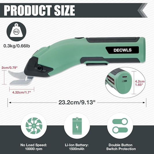 Cordless Electric Scissors for Fabric, 4V Rechargeable Cardboard Scissors with 3 Replaceable Sharp Blades, Electric Shears for Cutting Fabric, Cardboard, Carpet, Leather, Felt