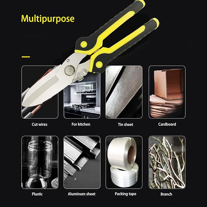 Aviation Tin Snips 9 Inch Heavy Duty Metal Cutter, Straight Shears with Stainless Steel Blade & Comfort Grips, Multifunction Cutting of Branches, Cable Wires, Thin Iron
