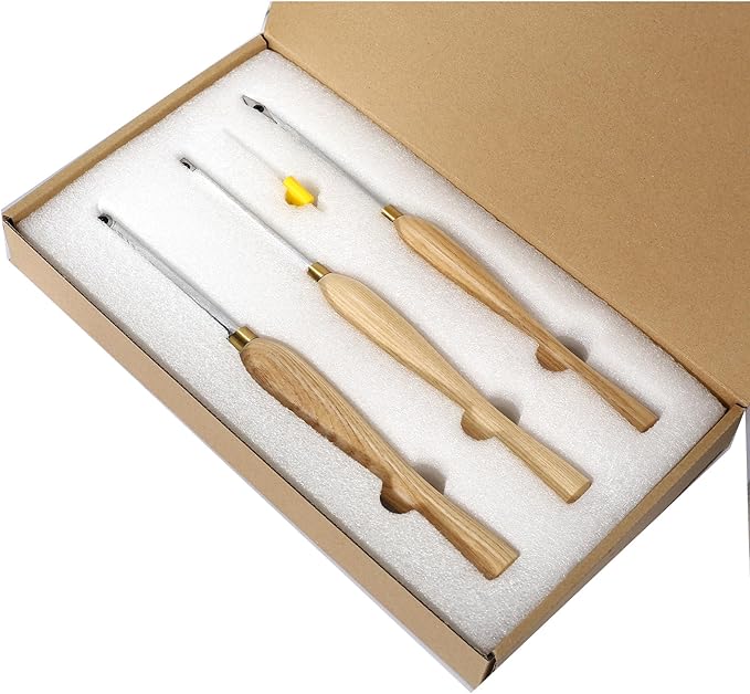 Carbide Wood Lathe Turning Tools Set - Rougher, Detailer, Finisher with Comfort Wood Handle | Replaceable Diamond, Round and Square Inserts, for Pen Knobs Small Bowls and Goblets Projects, 3PCS